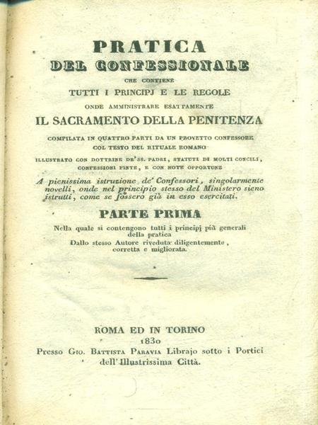 Pratica del confessionale. Parte prima