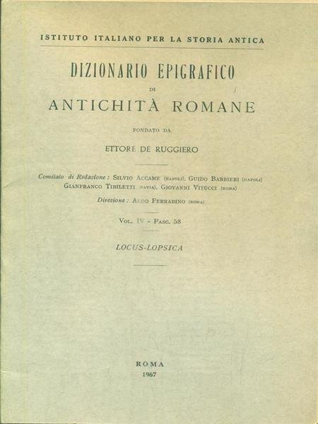 Dizionario epigrafico di antichita' romane. Non completo