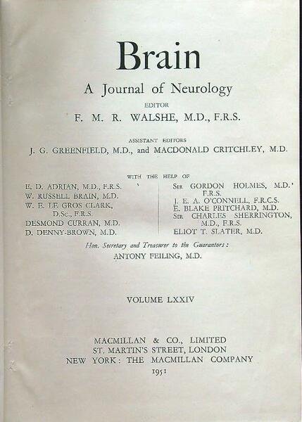 Brain A journal of neurology volume LXXIV 1951 | Immagine principale