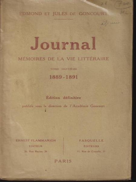 Journal memories de la vie litteraire tome VIII 1889-1891