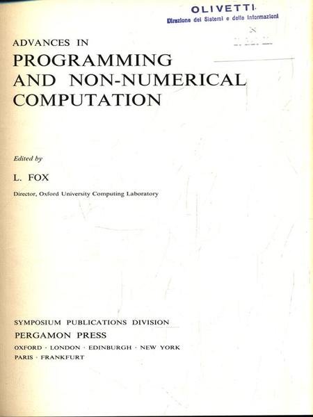 Advances in programming and non-numerical computation