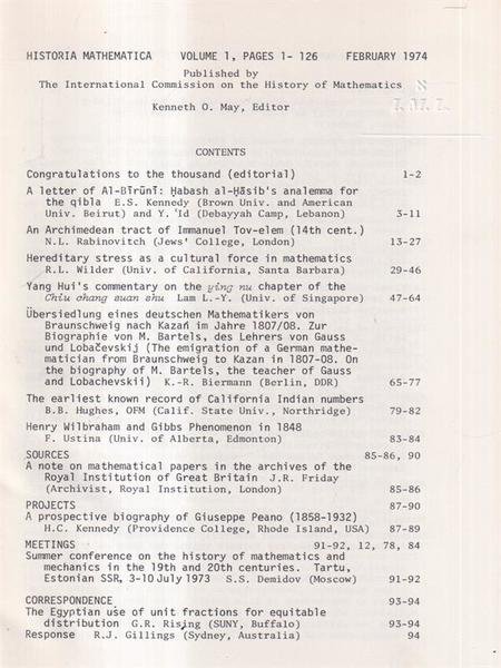 Historia mathematica vol. 1