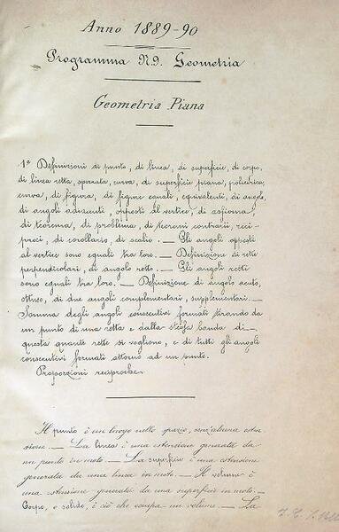 Anno 1889-90. Programma Geometria. Geometria piana