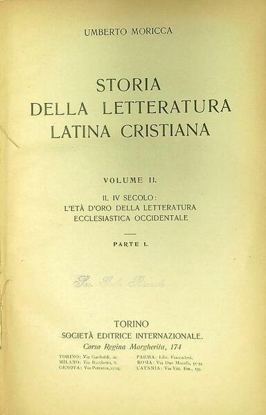 Storia della Letteratura Latina Cristiana vol. II parte I