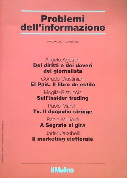 Problemi dell'informazione Anno XVI, N. 1, Marzo 1991