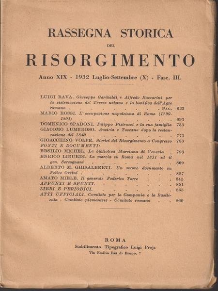 Rassegna storia di risorgimento anno XIX - luglio/settembre 1932