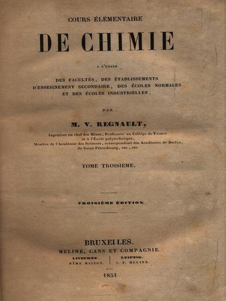 Cours elementaire de Chimie. Tome troisieme | Immagine principale