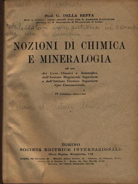 Nozioni di chimica e mineralogia