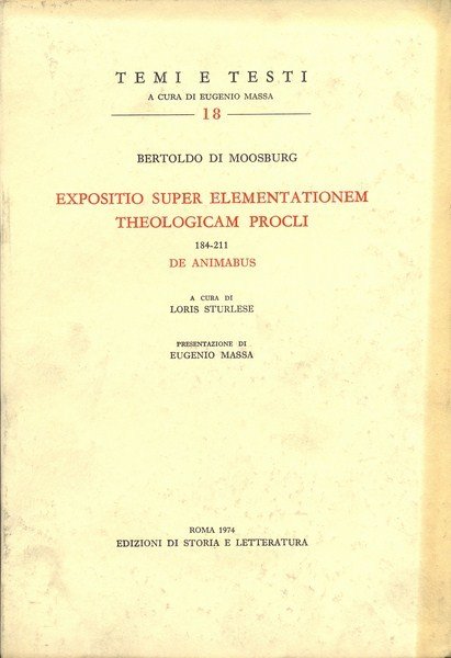 Expositio Super Elementationem Theologicam Procli 184-211 De Animabus