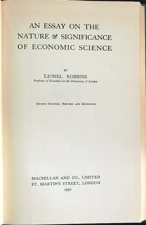 An essay on the nature and significance of economic science | Immagine principale