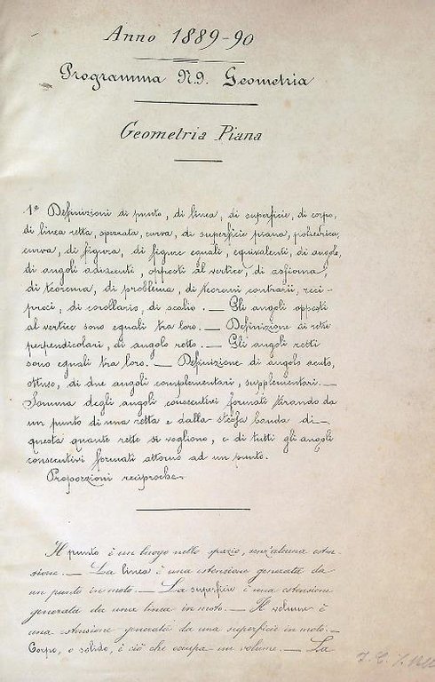 Anno 1889-90. Programma Geometria. Geometria piana