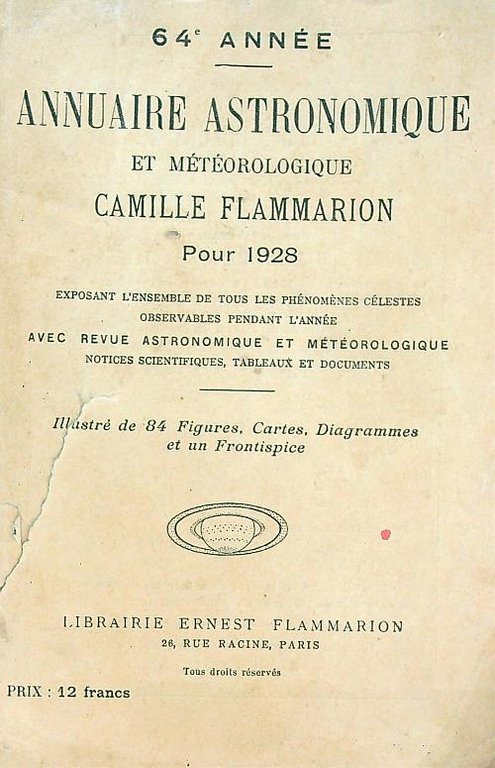 Annuaire Astronomique et meteorologique camille flammarion 1928