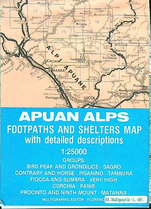 Apuan Alps Footpaths and Shelters map 1:25000