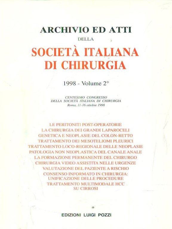 Archivio ed atti della societa' italiana di chirurgia 1998 - …