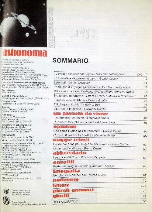 Astronomia. Riviste rilegate insieme - Dal N. 14/1982 al N. 19/1982