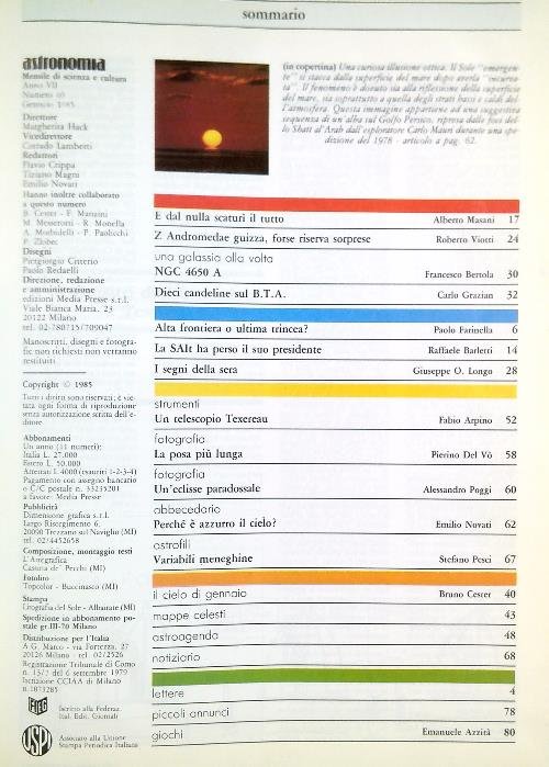 Astronomia. Riviste rilegate insieme - Dal N. 40/1985 al N. 50/1985