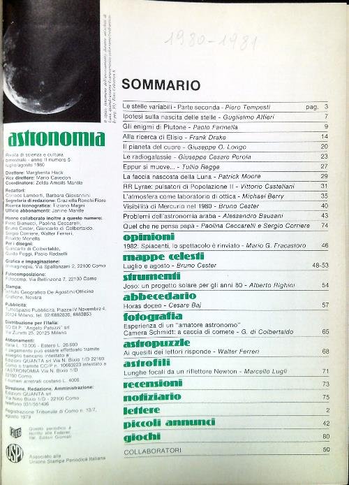 Astronomia. Riviste rilegate insieme - Dal N. 5/1980 al N. 13/1981