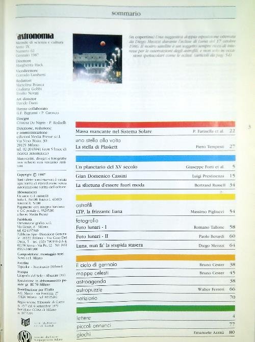 Astronomia. Riviste rilegate insieme - Dal N. 62/1987 al N. 72/1987