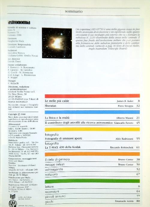 Astronomia. Riviste rilegate insieme - Dal N. 73/1988 al N. 83/1988