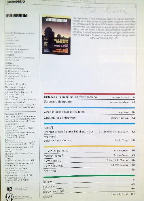 Astronomia. Riviste rilegate insieme - Dal N. 95/1990 al N. 105/1990