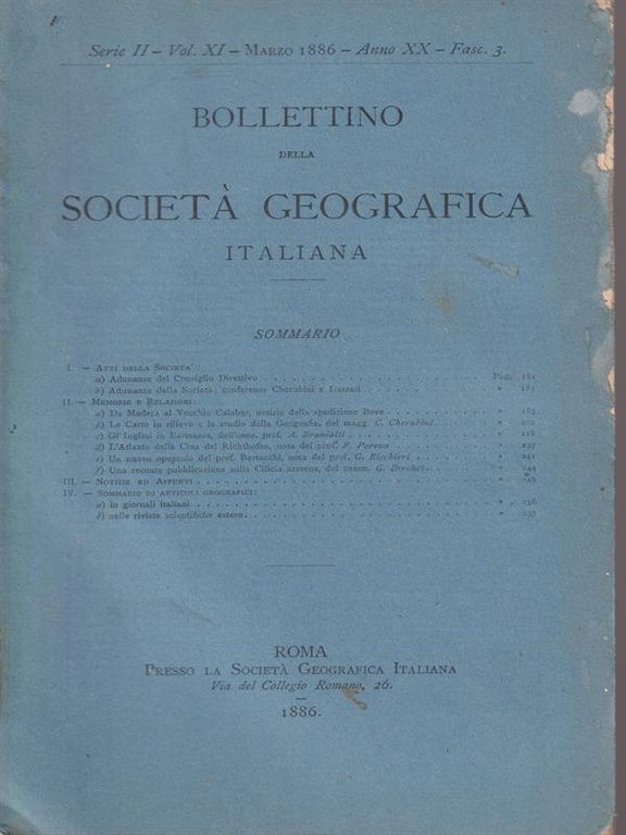 Bollettino della societa' geografica italiana Vol XI/Marzo 1886- Anno XX-Fasc …