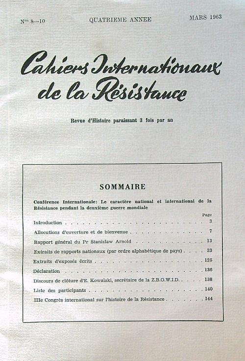 Cahiers Internationaux de la Resistance 8-10/1963
