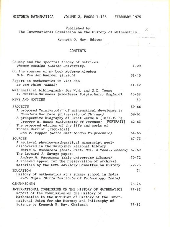 Historia Mathematica Volume 2, pages 1-126 - February 1975