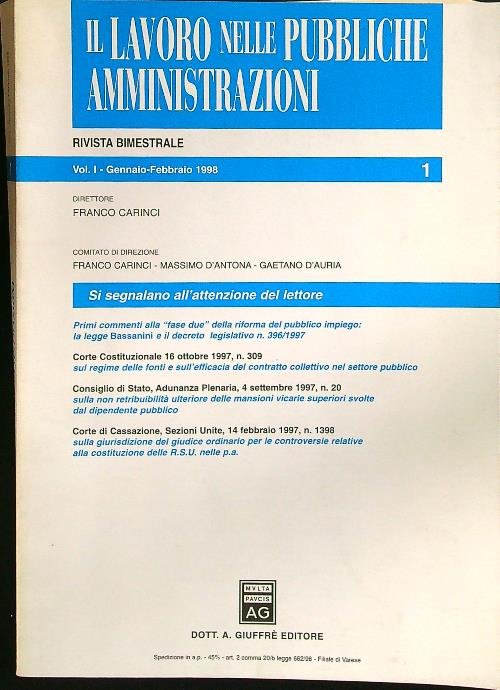Il lavoro nelle pubbliche amministrazioni vol.I gennaio-febbraio 1998 | Immagine principale