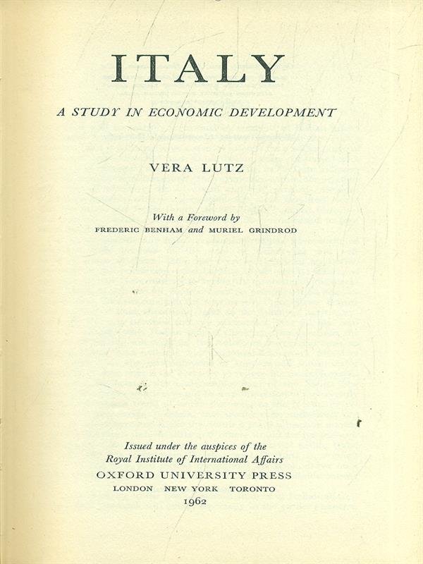 Italy. A Study in Economic Development