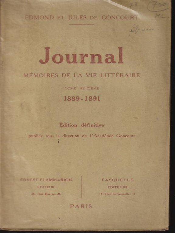 Journal memories de la vie litteraire tome VIII 1889-1891