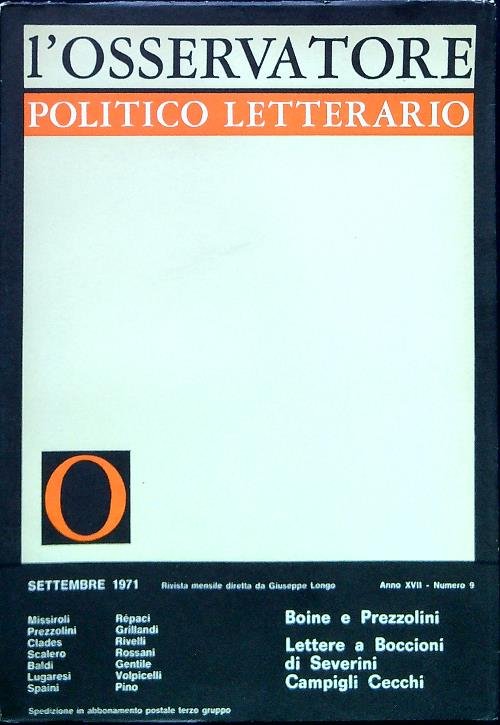 L'osservatore - Anno XVII Numero 9/Settembre 1971