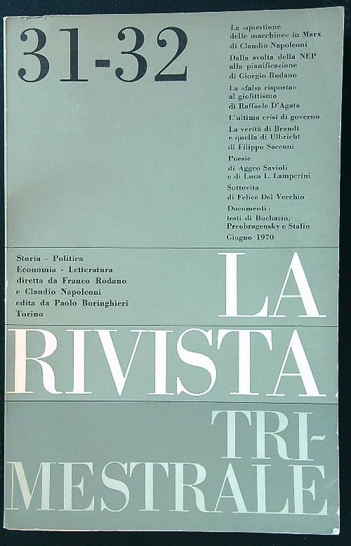 La Rivista Trimestrale 31/32 Giugno 1970