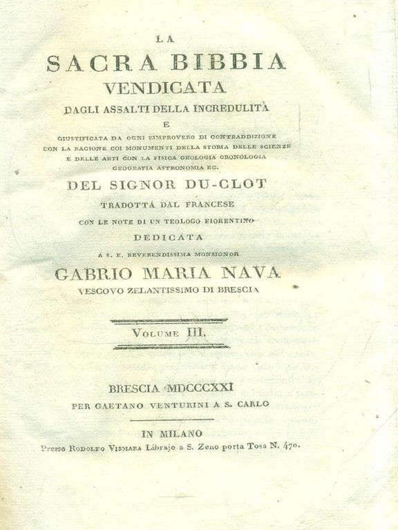 La Sacra Bibbia vendicata. Volume III