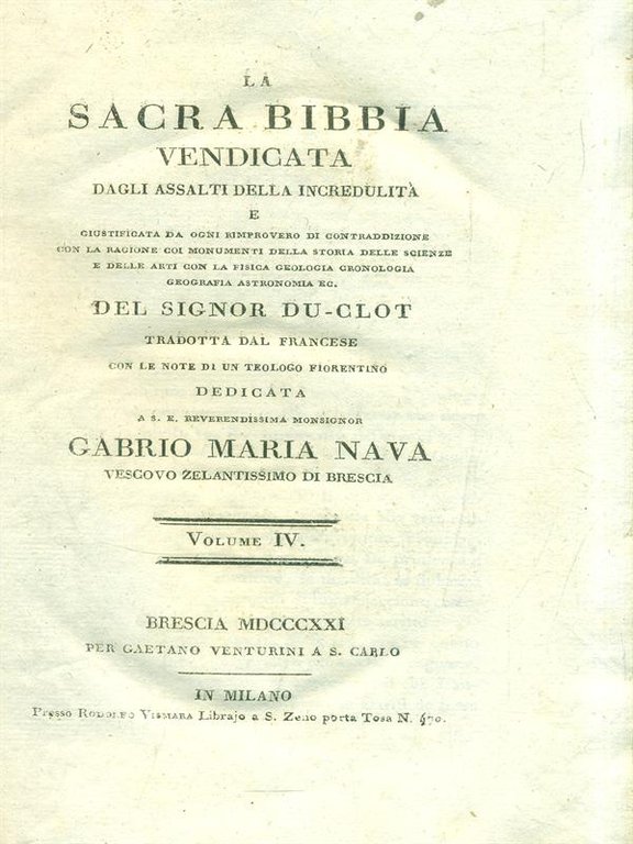 La Sacra Bibbia vendicata. Volume IV