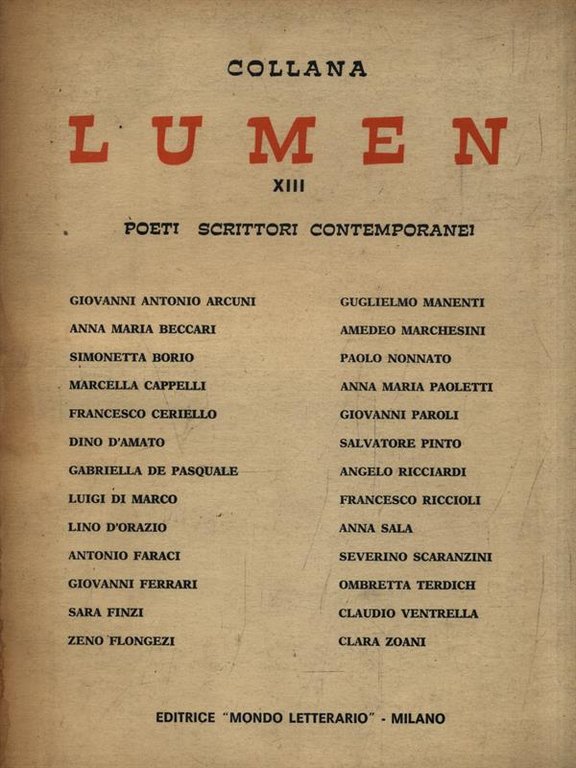Lumen XIII Poeti - Scrittori contemporanei | Immagine Gallery 2