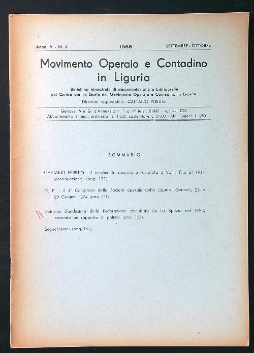 Movimento operaio e contadino in Liguria n. 5 settembre-ottobre 1958