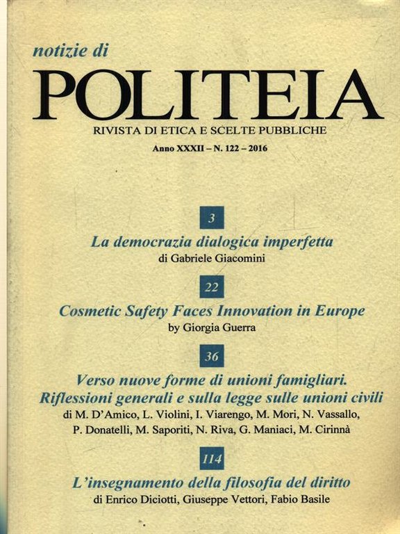 Notizie di Politeia n. 122/2016
