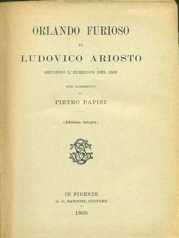 Orlando Furioso Commento di Pietro Papini
