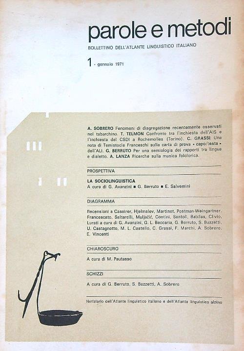 Parole E Metodi. Bollettino Dell'Atlante Linguistico Italiano 1/1971 | Immagine principale
