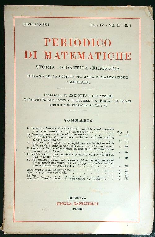 Periodico di matematiche n. 1/gennaio 1922