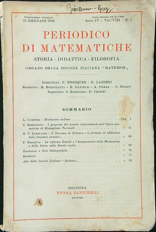 Periodico di matematiche n. 1/gennaio 1928