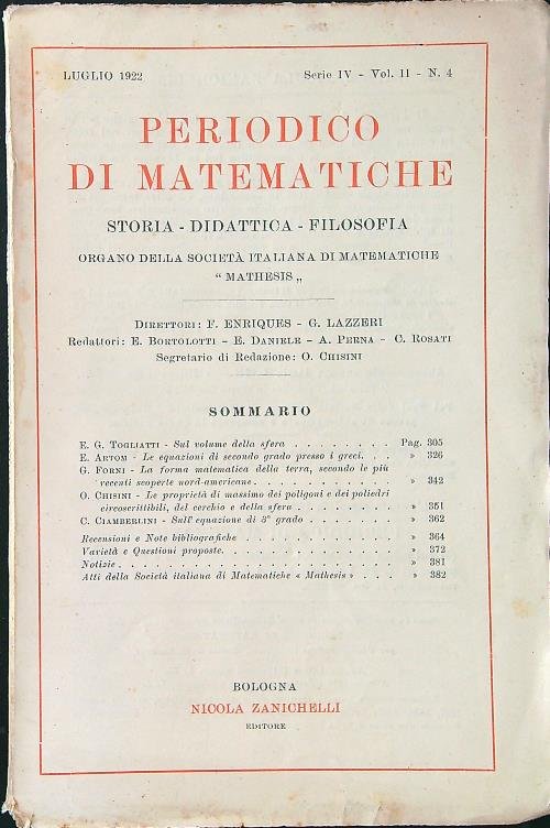 Periodico di matematiche n. 4/luglio 1922