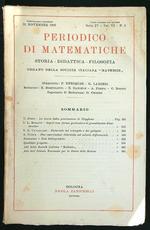Periodico di matematiche n. 5/novembre 1926
