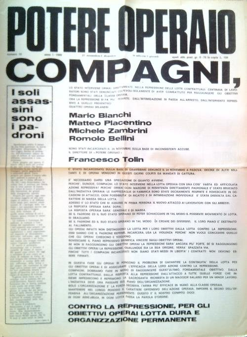 Potere Operaio numero 10, anno I-1969/27 Novembre 3 Dicembre