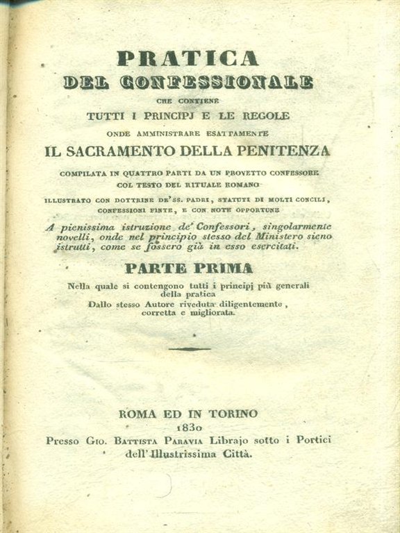 Pratica del confessionale. Parte prima