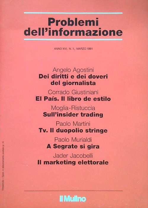 Problemi dell'informazione Anno XVI, N. 1, Marzo 1991