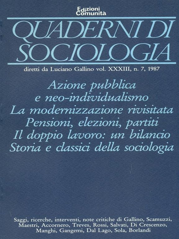 Quaderni di sociolocia vol. XXXIII n. 7 - a987