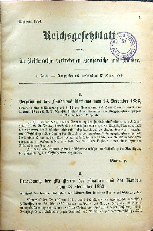 Reichsgesetzblatt fur die im Reichsrathe vertretenen Konigreiche und Lander 1884 | Immagine Gallery 2