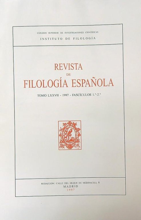 Revista de Filologia espanola 1-2/1997/ Tomo LXXVII