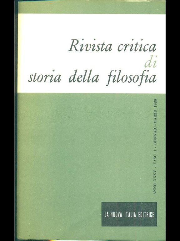 Rivista critica di storia della filosofia - anno XXXV fascicolo I - gennaio marzo 1980